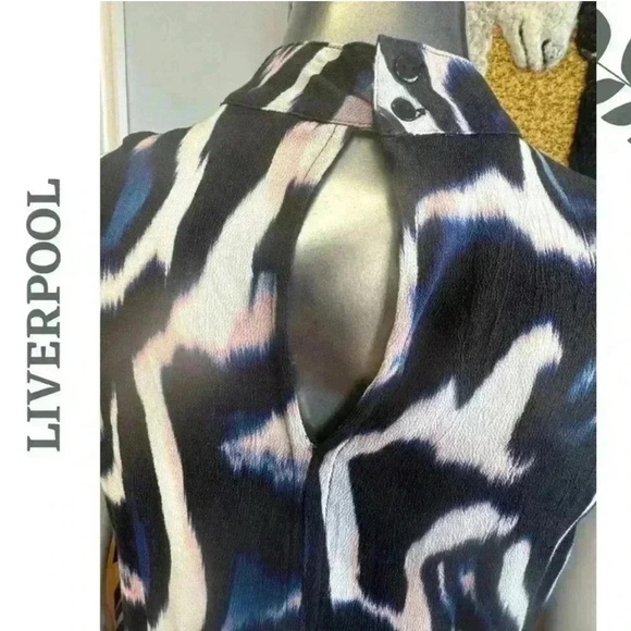 Liverpool Women's Blue Black and White Ink Blot Patterned Sleeveless Top Size XS - Picture 3 of 5